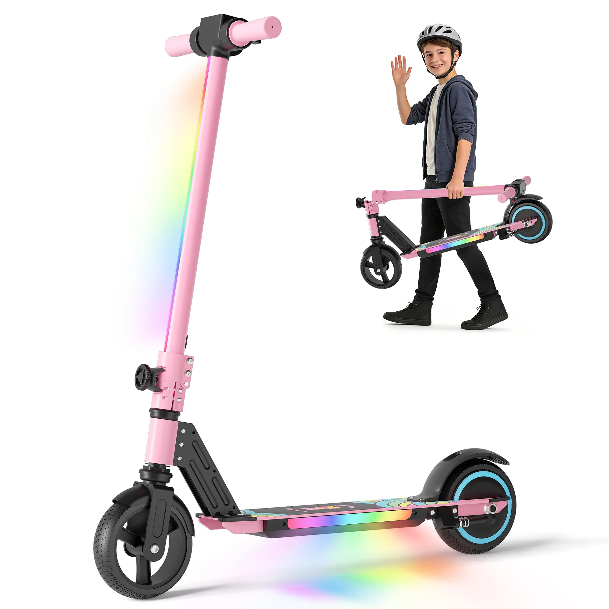 【Kids' Gifts】Commugo S5 Beginner-Friendly Folding Electric Scooter for Teens, 130W Motor, 8.7 Mph Max Speed, Adjustable Speed, Colorful Lights, LED Display, Foldable Design, Christmas/Thanksgiving Gifts for Boys & Girls, Folding Scooter summerwins,summerw