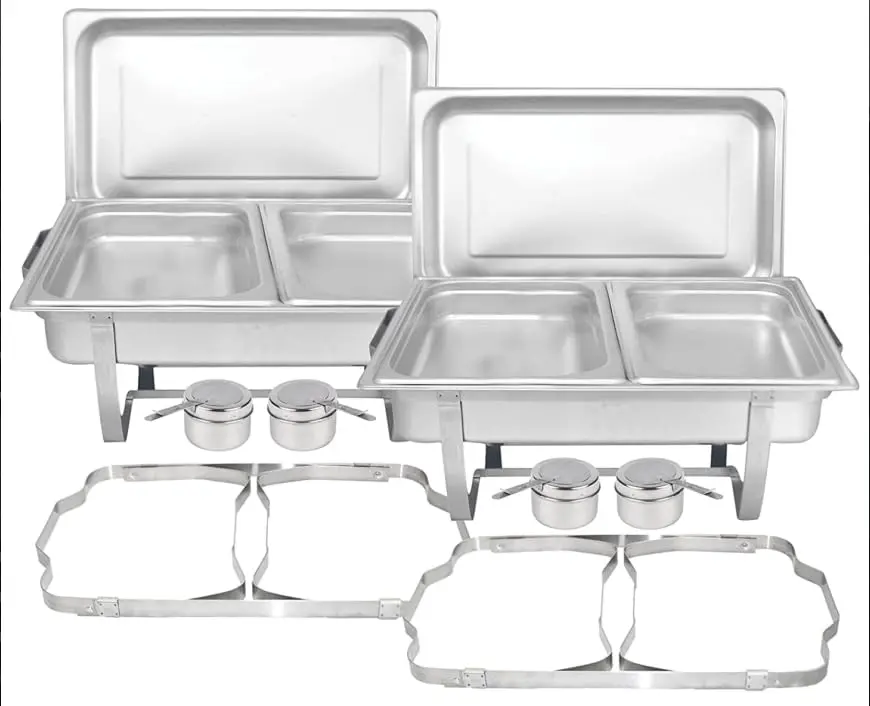 GARVEE Stainless Steel Double Chamber Rectangular Food Warmer - Insulated Portable Catering Buffet Food Warming Plates Stackable Hot Food Display, 4 Pieces