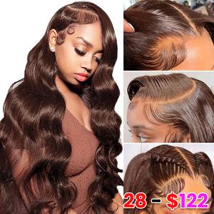13x6 Chocolate Brown Body Wave Lace Front Wigs Human Hair 180 Density Transparent Lace Frontal Human Hair Wigs Pre Plucked with Baby Hair Brown Colored Wigs For Women Loose Wave Wig Natural Wave Wig