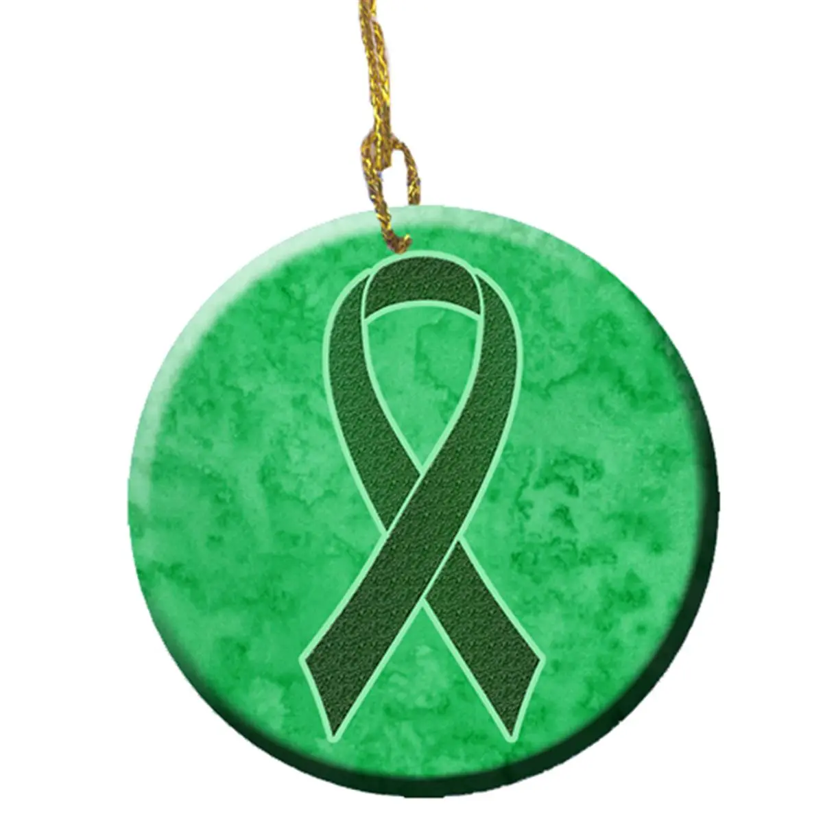 Liver Cancer Awareness Emerald Green Ribbon Painted Ceramic Ornament, 2.81 in Dia Light-Weight Customizable Hanging Holiday Christmas Home Festive Decor