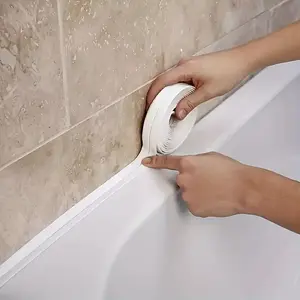 HOTYPXQ Self-Adhesive White Caulk Tape - 1/3 Roll PE Invisible Waterproof Sealant Strip, Easy-to-Apply for Bathroom Seals, Kitchen Edge Protection