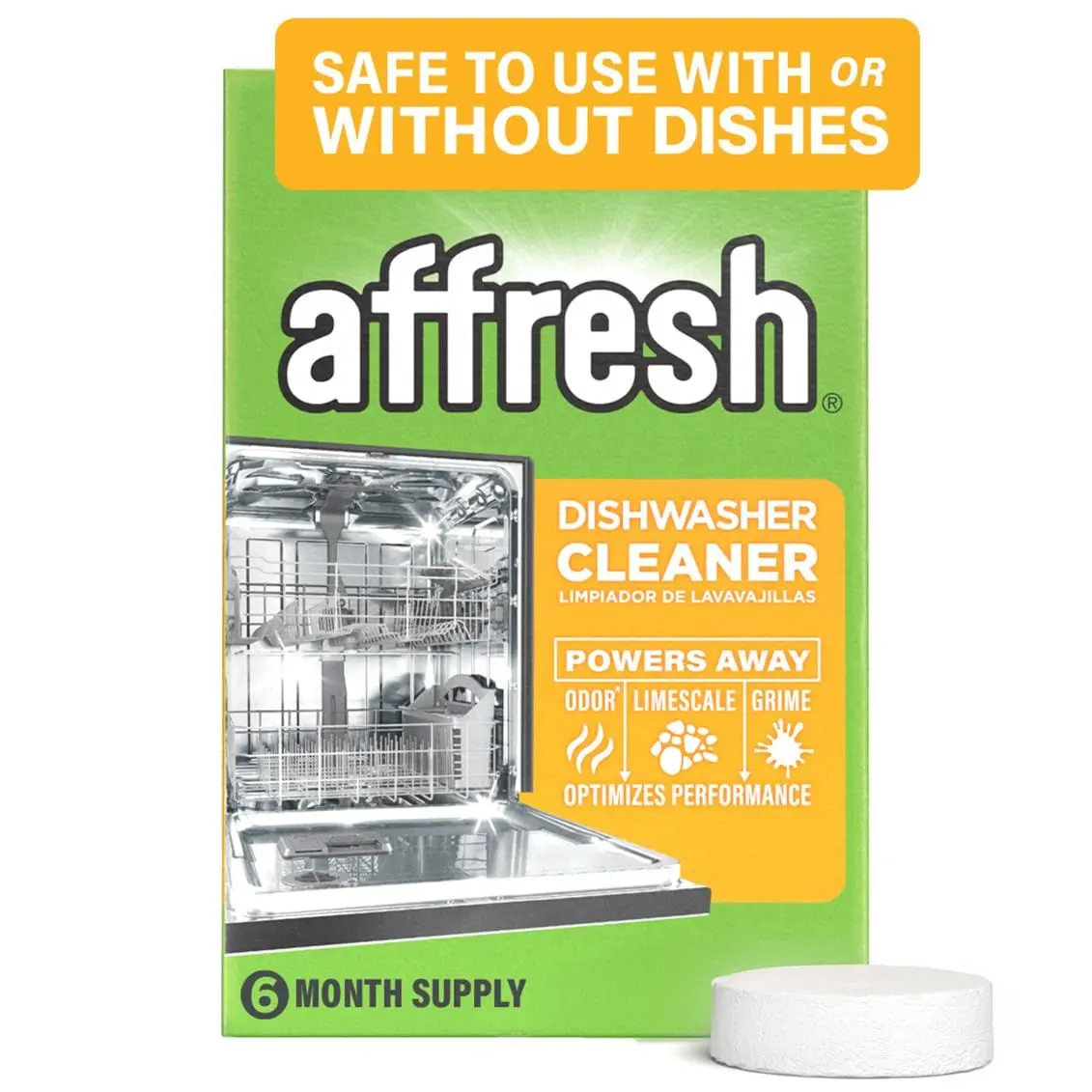 Affresh Dishwasher Cleaner, Helps Power Away Odor Causing Residues & Grime Inside Pump, Tub & Hoses, 6 Tablets, 6 Month Supply