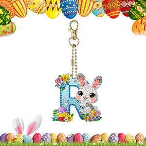 Easter Diamond Art Keychain Ornaments Double Sided Hanging Key Chains Diamond Painting Keychain Kits Diamond Painting Backpack Pendant for Adults Key Ring Art Pendant Decor