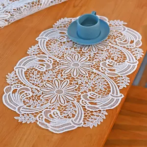 Floral Lace Table Runner, Oval Shaped Tablecloth, Decorative Placemat for Home Dining Room Wedding Party