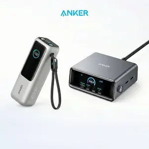 Anker Portable Laptop Power Bank with Built-In Cables, 25,000mAh High-Capacity Battery, Fast Charging for 4 Devices and Anker Prime Charger, 250W 6-in-1 GaN Charger with Smart LCD
