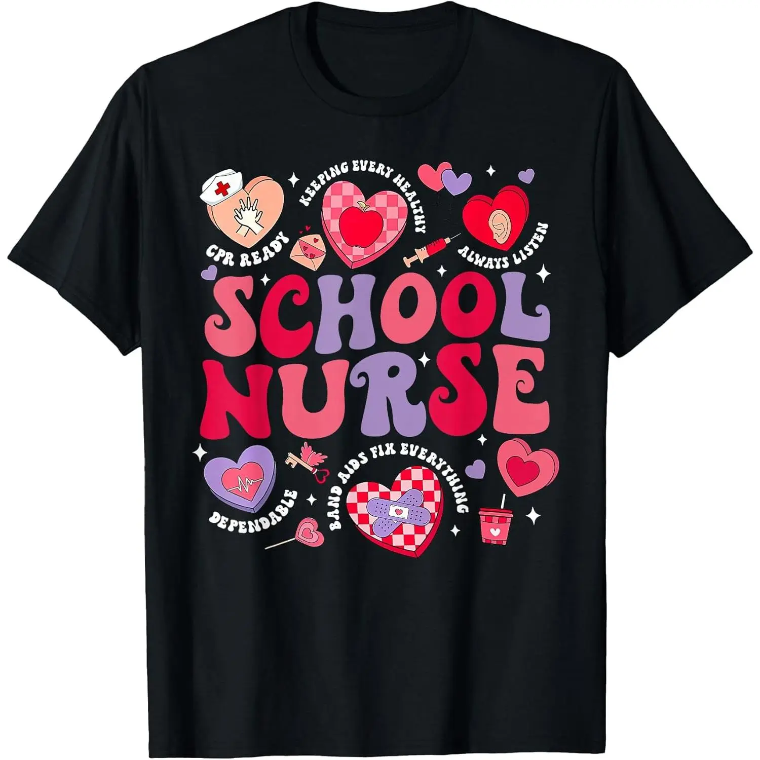 Men's Soft Retro Short-Sleeve Round Neck Cotton Print Top, Menswear T-Shirt - for Nursing Medical Students, Valentines Day Outfits
