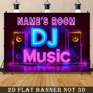 2D Flat - 2D Flat - A 2D Party Backdrop Featuring Personalized Name Text, Designed Specifically for DJ Music Party Themes. This Exclusive Decoration Is Perfect for Events Such As Birthdays, Fest