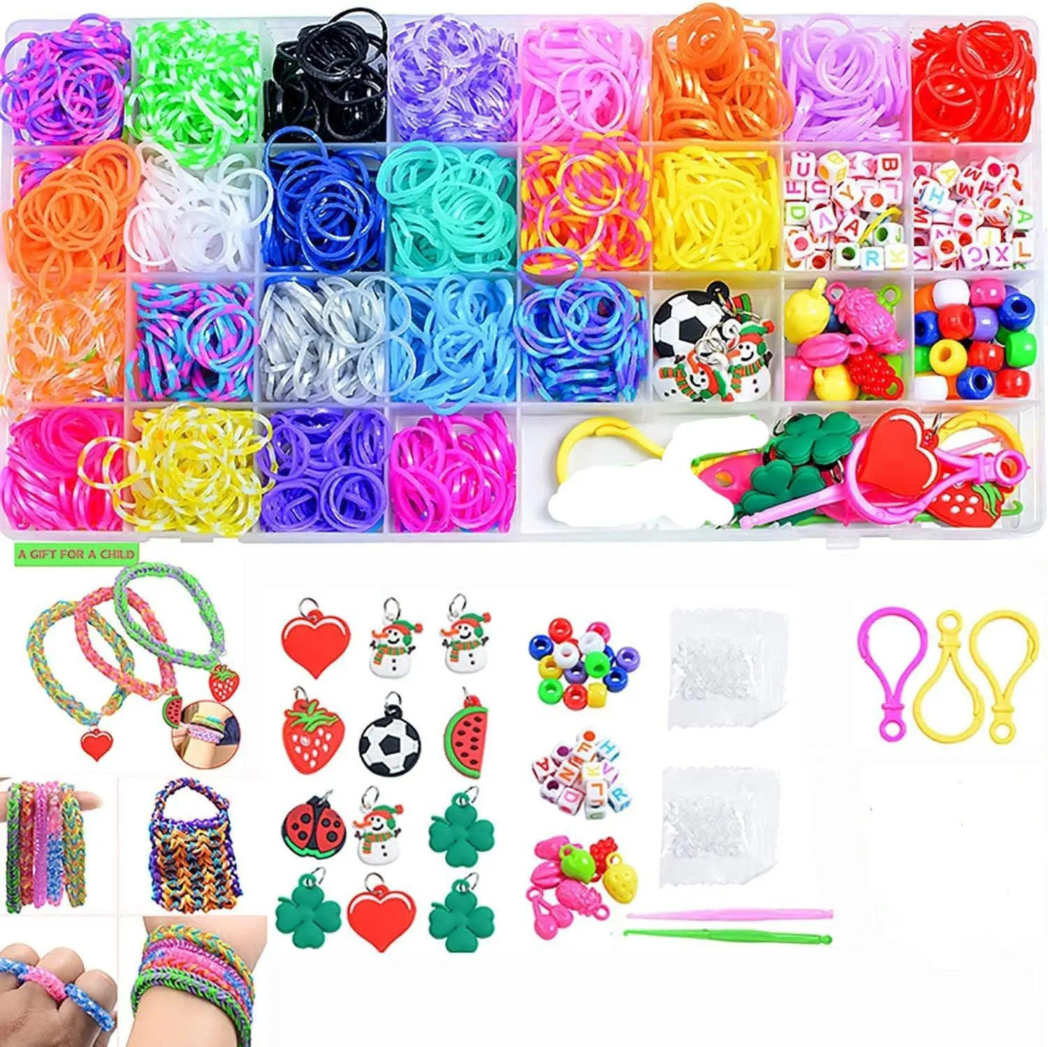 Colored Rubber Bands Bracelet Kit Set, Loom with Accessories, Jewelry Making Tools for Girls