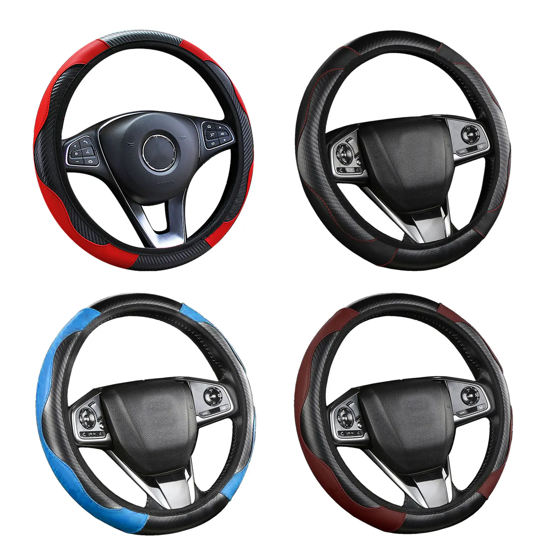 Car Steering Wheel Cover,Carbon Fiber Microfiber Faux Leather, Anti-Slip Breathable Stretch-On Protector, Universal Fit for 14.56-14.96 Inch, No Inner Ring Required,The Best Gift for Father's Day