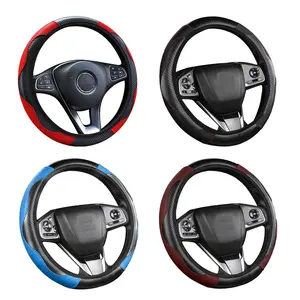 Car Steering Wheel Cover,Carbon Fiber Microfiber Faux Leather, Anti-Slip Breathable Stretch-On Protector, Universal Fit for 14.56-14.96 Inch, No Inner Ring Required