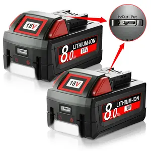 New Upgrade 2-Pack 18V 8.0Ah Replacement for Milwaukee M18 Battery with LCD Display, LED Light & PD-Ready USB-C Port – Compatible with 48-11-1850, 48-11-1840, 48-11-1852, 48-11-1815 – Lithium-Ion for Cordless Tools