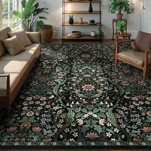 Bohemian Floral Carpet, Vintage Home Decor, Non-Slip Rug, Soft Comfortable Sofa Mat, Suitable for Living Room Bedroom Office