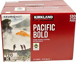 Kirkland Signature Pacific Bold Dark Roast Coffee Extra Bold 120 K-Cup Pods Fair Trade Certified Keurig Compatible