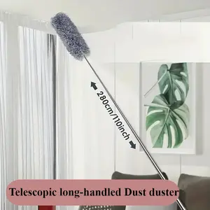 2.8M Extendable Curved Chicken Feather Duster Electrostatic Dust Remover Flexible Household Cleaner for Ceiling Corner Hard Reach Area Home Cleaning Must Have Gadget