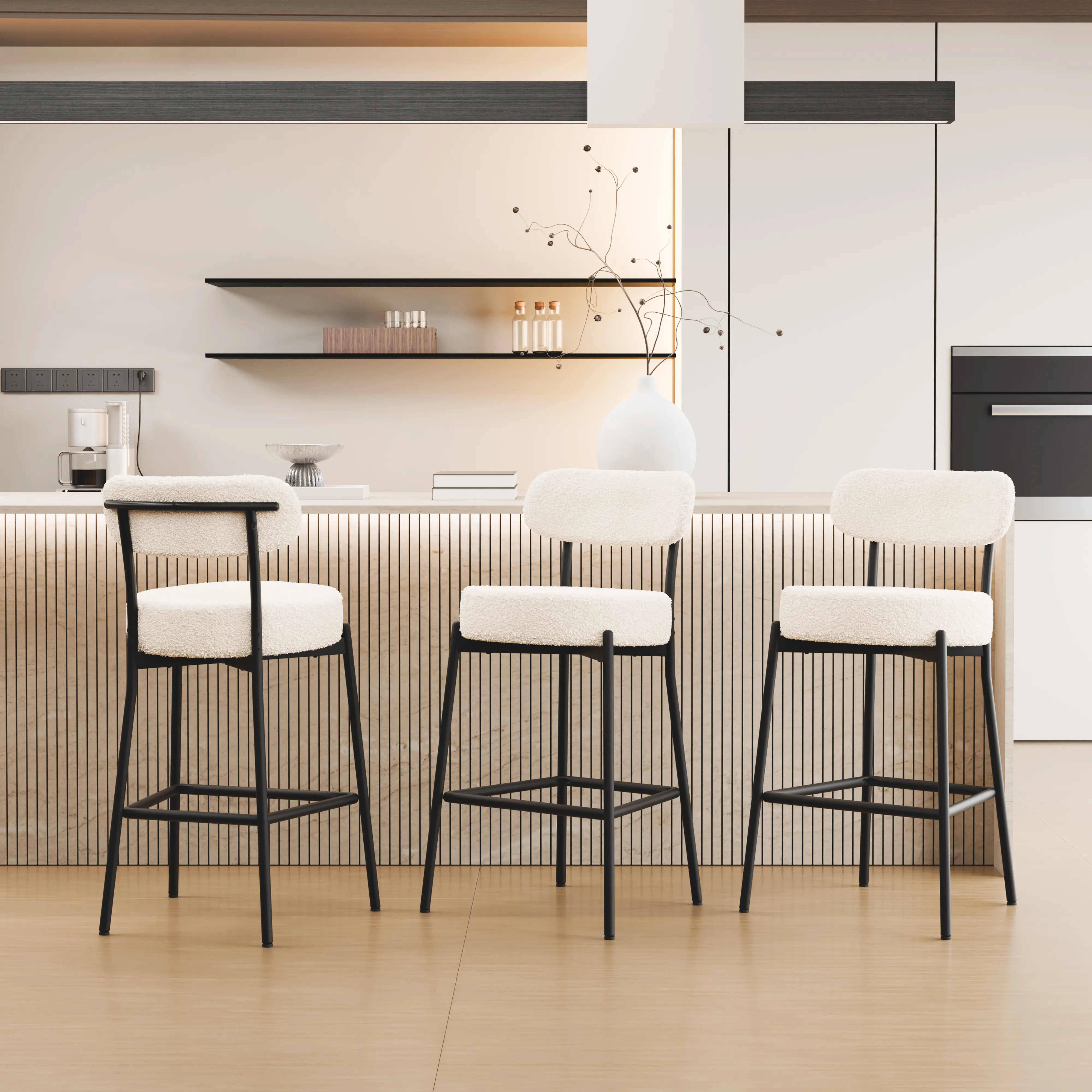 DYHOME Bar Stools Set of 3, 27 Inches Counter Height Kitchen Bar Stools with Back, Modern Metal Tall Bar Stools for Kitchen Island