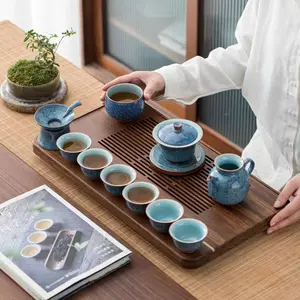 Verdant Blue-Green Tea Set｜Blue Glaze with Violet Undertones｜Complete 11-Piece Gift Box｜High-Fired Porcelain Giftware