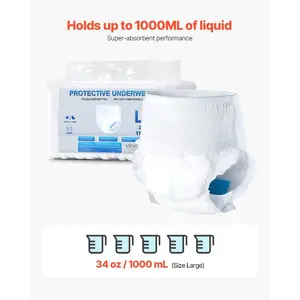 VEVOR Adult Incontinence Underwear, High Absorbent Protective Underwear for Men Women, Disposable Adult Pull-ups Diaper with Leakproof Leg Cuff Wetness Indicator - L Size, 64 Count (4 Packs of 16)