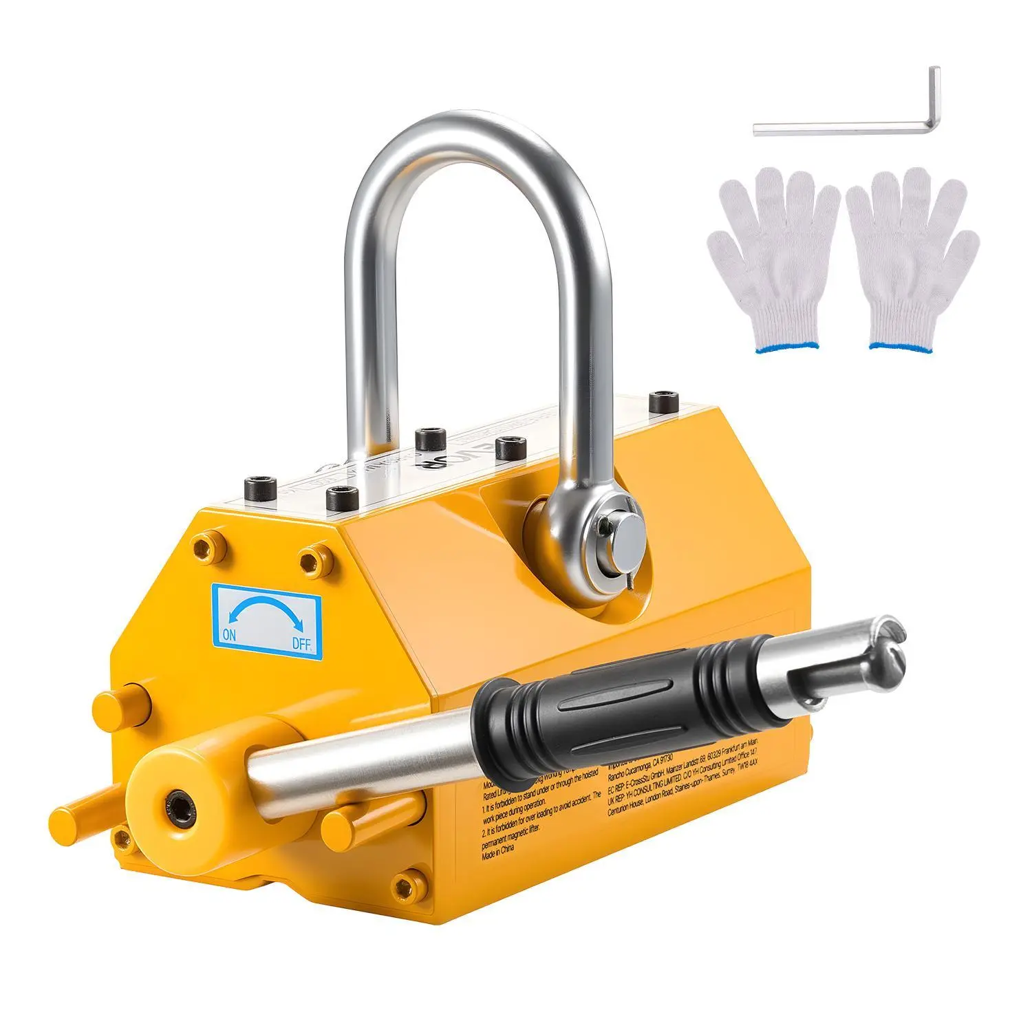 【SummerFinds】VEVOR 600 kg (1320 lbs) Industrial Permanent Magnetic Lifter, N42 Neodymium Magnet, 2.0 Security Factor, Chrome-Plated Release Handle, Flexible Switch, Heavy-Duty Steel Hook for Engineering, Mining Gloves, Shop Crane Hoist Plate Steel Lifting