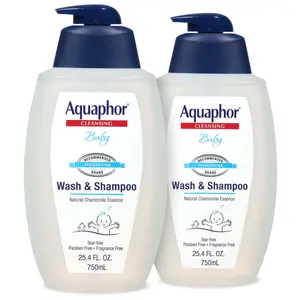 Aquaphor Baby Wash and Shampoo Unscented 25.4 Fl Oz Pump Bottle Pack of 2 Gentle for Sensitive Skin Fragrance Free Cleansing with Chamomile Essence