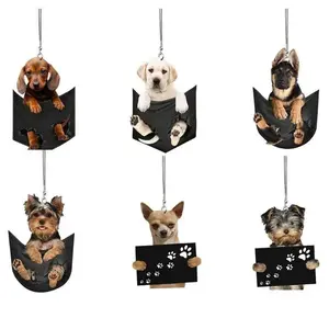 Funny Car Rearview Mirror Cute Pocket Pendant Hanging Puppy Colorful Dog Ornament Accessories Home Decoration