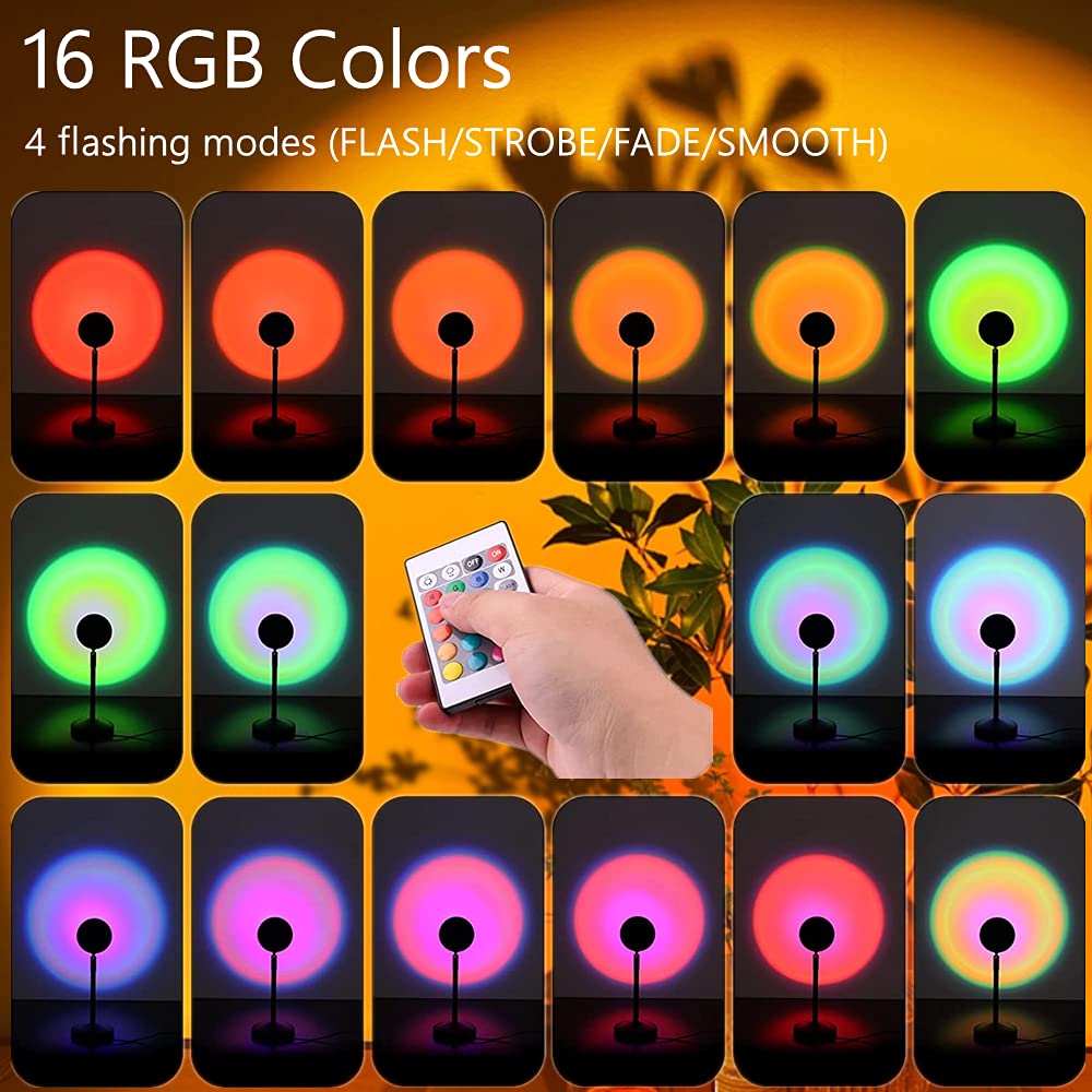 Sunset Lamp Night Light - & 4 Modes Sunset Projection Lamp with Remote, Color Changing Rainbow Sunlight Lamp, Romantic Visual Led Light Projector for Photography Room Decor