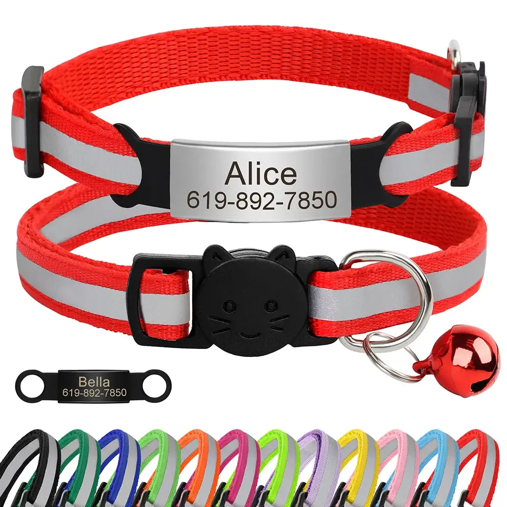 Personalized Reflective Cat & Dog Collar with Bell & Free Engraving