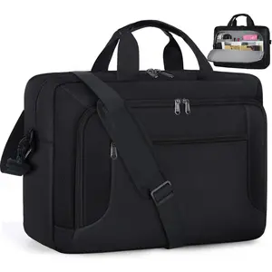 Laptop Bag 17.3 Inch Laptop Briefcase Large Waterproof Laptop Case for Men Women Business Office Work Computer Bag 17 Inch Adjustable Shoulder Messenger Bag, Black