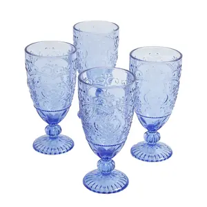 Amelia 4-Piece 14.7-Ounce Goblet Set, Blue Classic Drinkware Glass Dinnerware