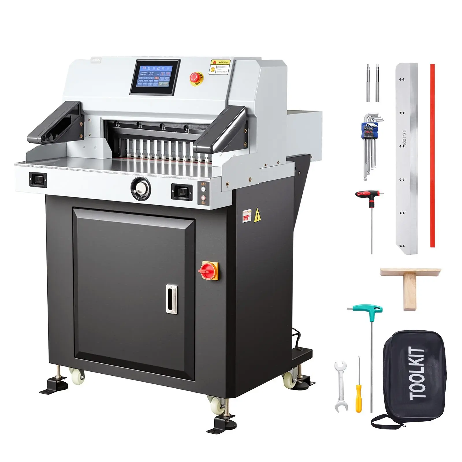 【Summerfinds】VEVOR 1100W Heavy Duty Electric Paper Cutter, Cast Iron Build, 20.28 in Cutting Width, 3.15 in Cutting Thickness, Automatic Press/Feed, 7 in Touchscreen, Casters, for Copy/Coated Sheets, Print Shops, Copy Paper