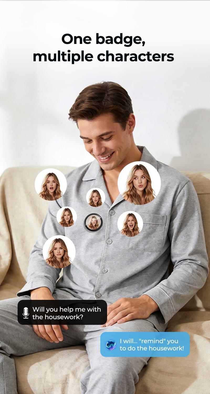 ZNP AI-Badge, Gift, An AI robot designed for conversation, Customizable character, suitable for both boys and girls. emotional companionship, and ease of use. Customizable character. AI dialogue capabilities, suitable for games and learning.