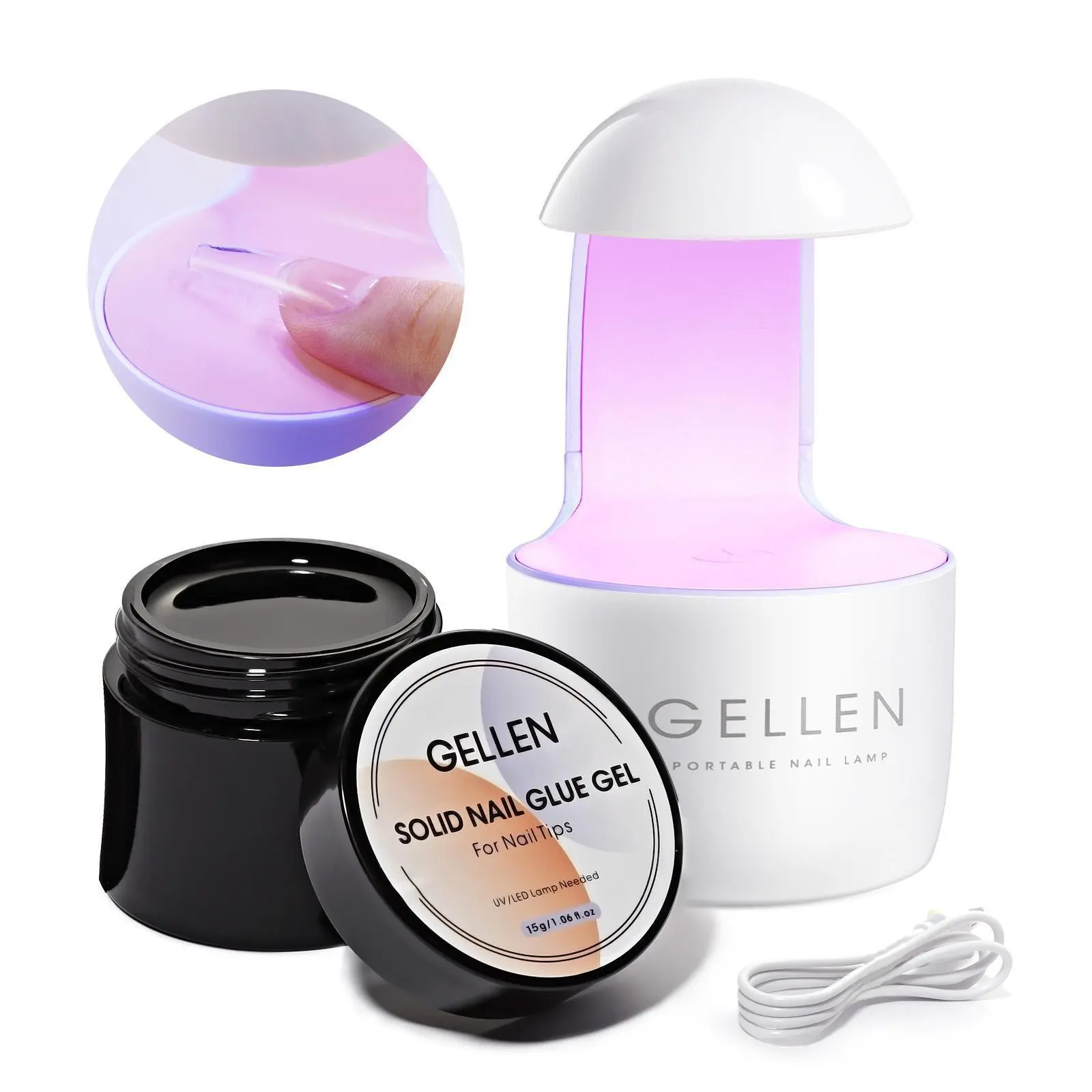 Gellen 8g Solid Nail Glue Gel for Press On Nails, UV Light for Fake Nails