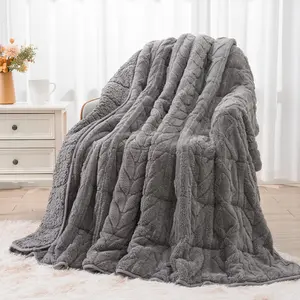 Jacquard Fleece Weighted Blanket  Size 48" x 72" 15lbs, Ultra Soft Cozy Sherpa Weighted Blankets for Adults, Ultra Fuzzy Heavy Blanket,  Warm Throw for Winter, Light Grey