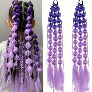 1 Piece Rainbow Gradient Color Twisted Braided Long Faux Hair Ties Ponytail Holder For Cosplay And Music Concert Festival Scrunchie