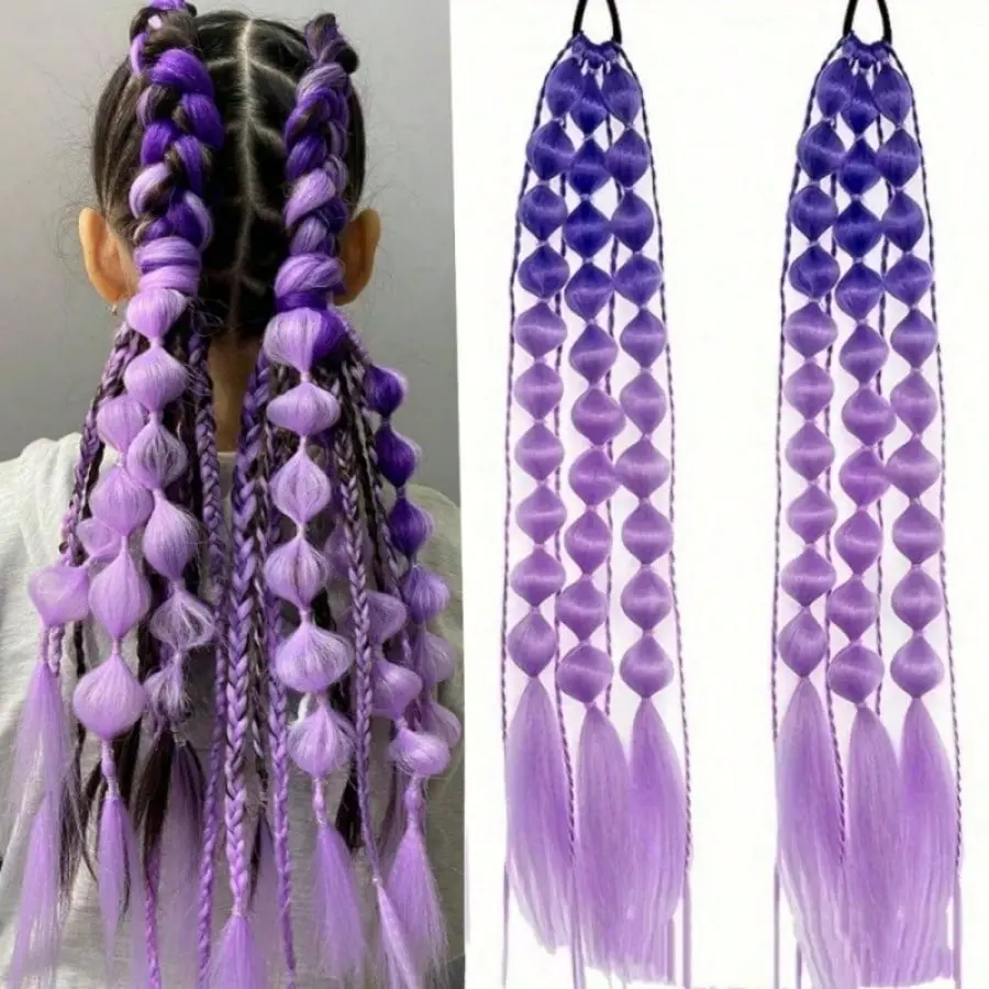 Unisex Long Rainbow Gradient Synthetic Pony Tail Extensions - Braided Hair Tie for Festivals, Cosplay Fashion Hair Accessory, Hair Extensions Ponytail, Attachment Hairbands & Scrunchies