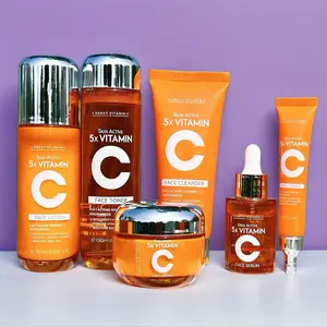 5X Vitamin C Travel-Size Facial Care Kit - Unisex Cleanser, Toner, Face Serum, Cream, Eye Cream for Normal Adults - Gentle Cleansing, Moisturizing Daily Care Products