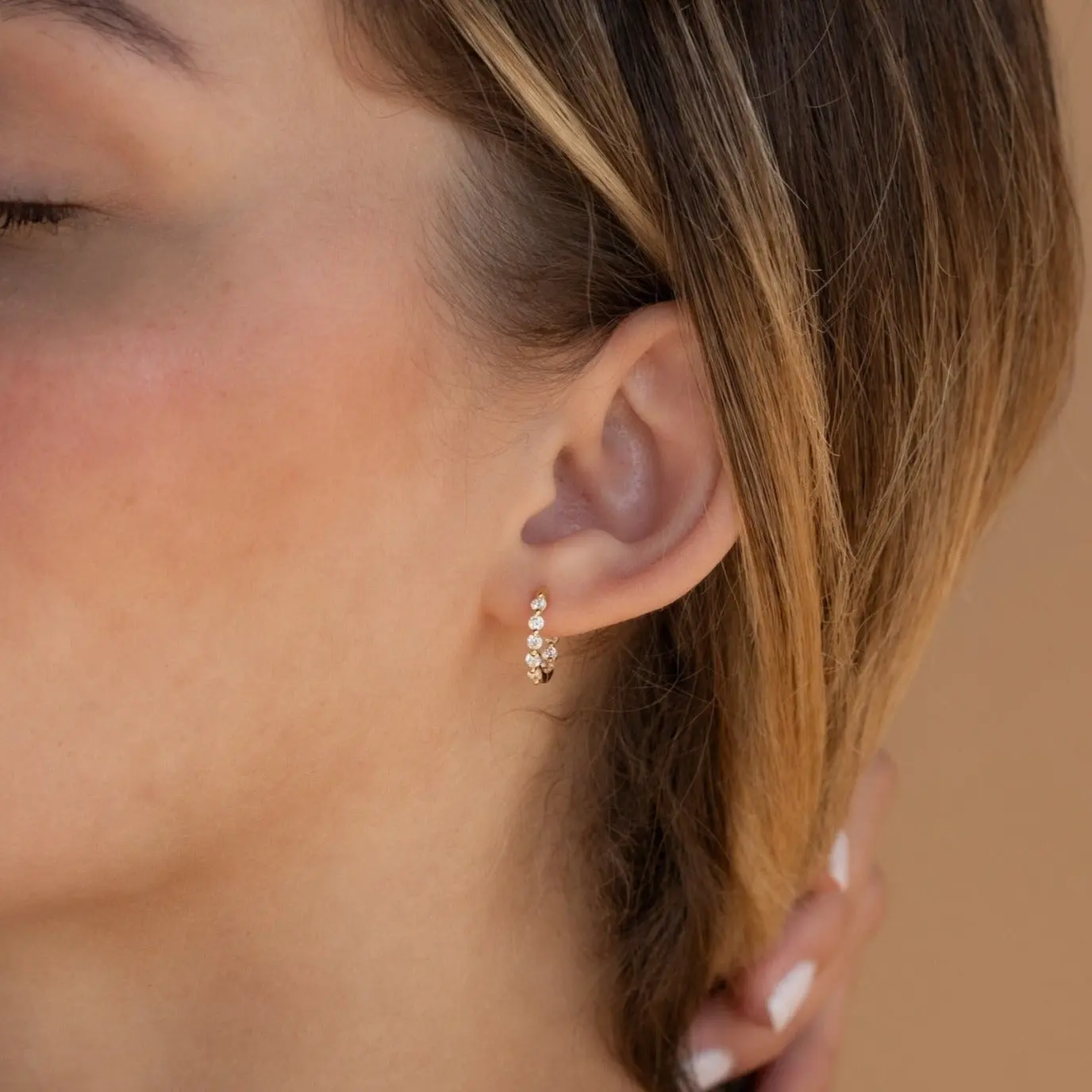 Inside Out Diamond Huggies by Caitlyn Minimalist - Dainty Crystal Hoop Earrings - Minimalist Jewelry - Bridesmaid Gift