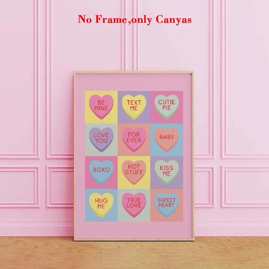 Heart-Shaped Candy Wall Art Poster, Fashionable Valentine's Day Decoration, Trendy Bedroom & Living Room Decor, Valentines Decor, Unframed, Canvas Art, Artwork