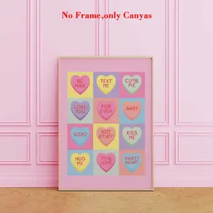 Heart-Shaped Candy Wall Art Poster, Fashionable Valentine's Day Decoration, Trendy Bedroom & Living Room Decor, Unframed, Canvas Art