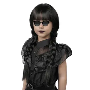 F-CPA14  Long Braid Wig With Bangs Black Braided Wig Girls Halloween costume Wigs For Kids