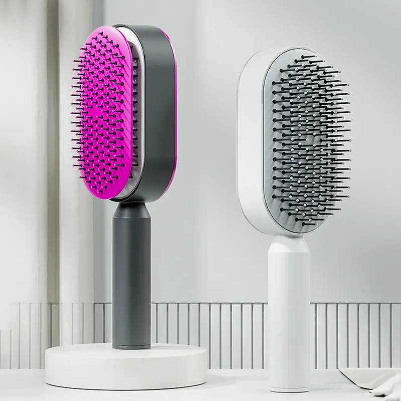 Portable Self-Cleaning Anti-Static Hair Brush with Self-Cleaning Button – Detangling Hairbrush for All Hair Types