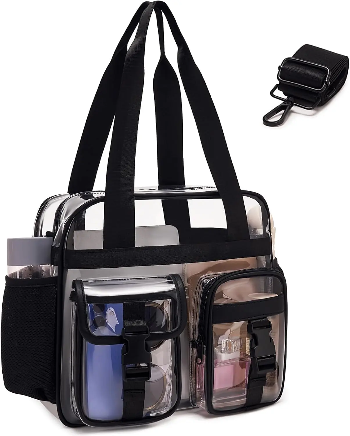 Eslcorri Clear Stadium-Approved Tote Bag, 12x12x5 Thick PVC Crossbody Purse for Work & Games, Large Events Handbag