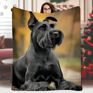 Cozy Black Schnauzer Portrait Flannel Blanket – Warm Home Decor Throw for Dog Lovers