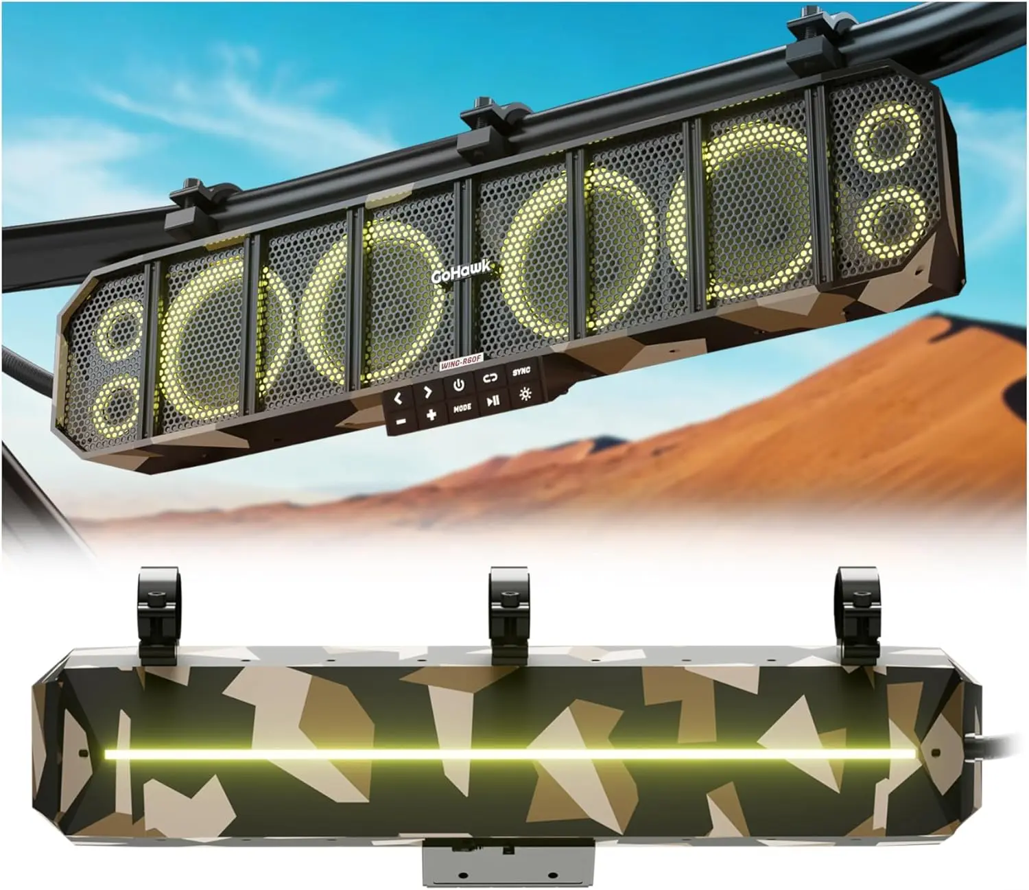 GoHawk 25" UTV Sound Bar, 8-Speaker ATV, Motorcycle Audio with RGB Lighting, Bluetooth & USB/AUX – Outdoor Vehicle Audio System, Waterproof 800W Peak Power, Wireless Connectivity, Weatherproof