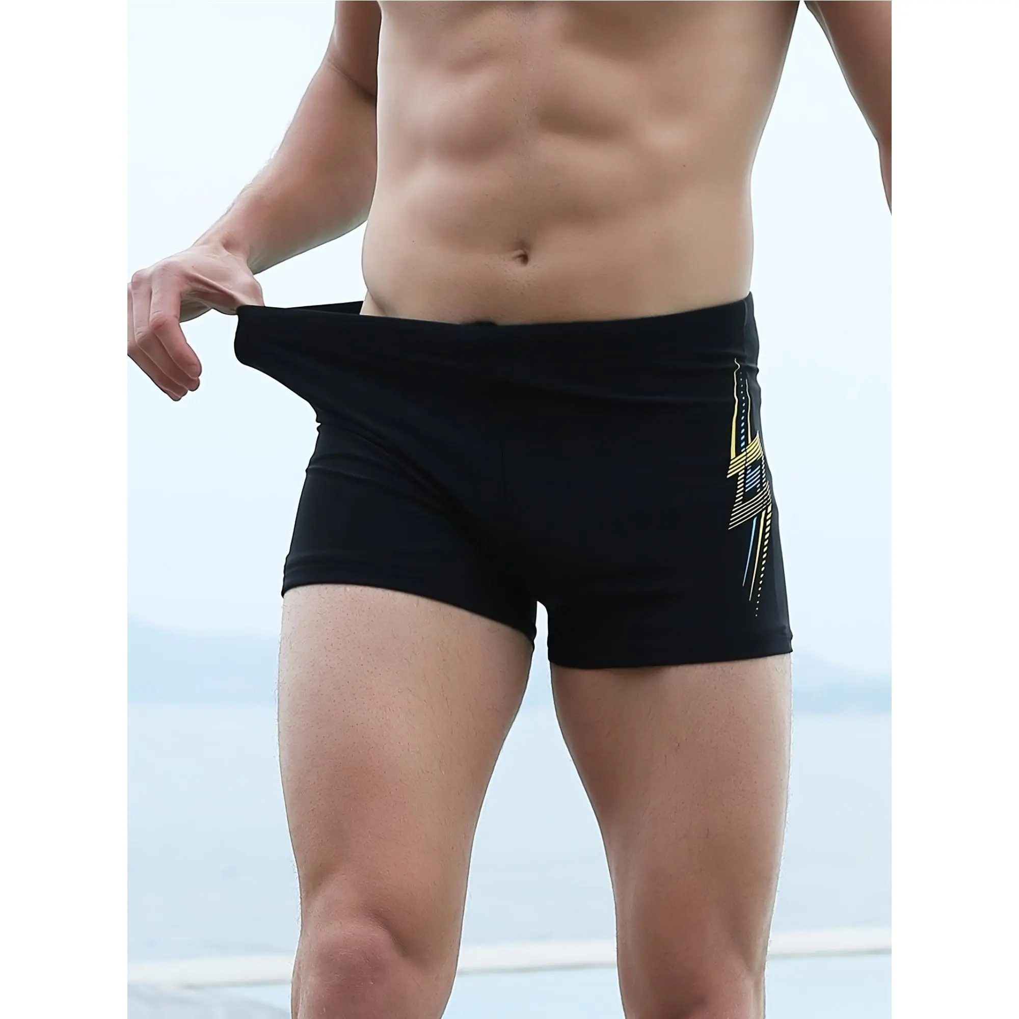 Men's Athletic Cut Solid Swim Trunks, Quick-Dry Stretch Performance Fit for Summer Beach and Swimming, Sports Swim Trunks, Water Sports, Beach Swim