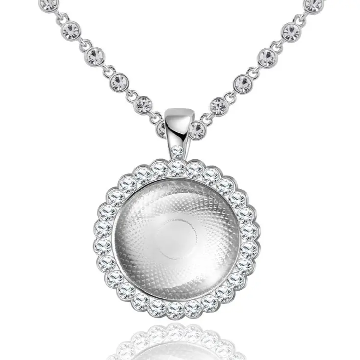 Personalized Custom Memory Round Colorful Photo Pendant Necklace with Simple Zirconia Neck Chain Jewelry