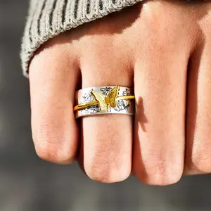 Retro butterfly ring for women, stylish and stylish two-tone ring, fresh and sweet daily jewelry gift