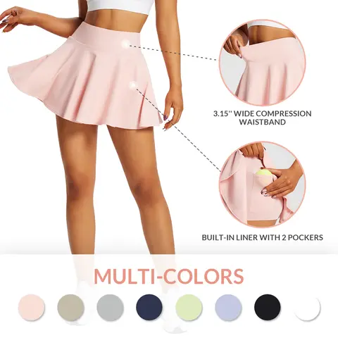 baleaf Women 2 in 1 High Waisted Tummy Control Tennis Skirts Flowy Cheeky short skirts Pleated Golf Skorts Skirts for Women with Shorts Pockets