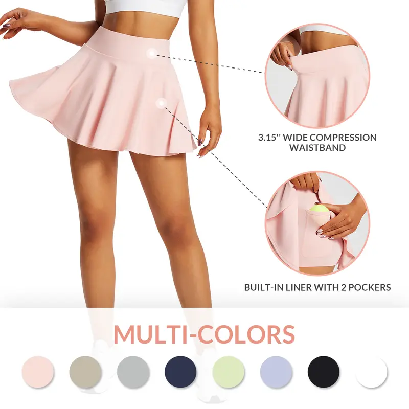 baleaf Women 2 in 1 High Waisted Tummy Control Tennis Skirts Flowy Cheeky short skirts Pleated Golf Skorts Skirts for Women with Shorts Pockets