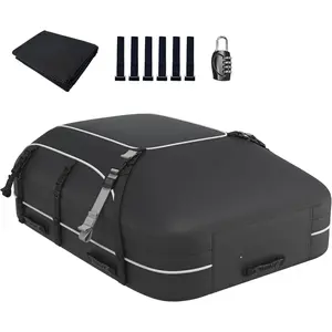 Rooftop Cargo Carrier  Soft-Shell Carriers, Heavy Duty  Roof Bag  Without Rack,  Topper Luggage Carrier-with 6 Hooks,Mat&Coded Lock(15 Cuft)