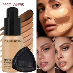 2PCS/Set Matte Liquid Foundation and Puff, Concealer Foundation Hybrid, Non-sticky, Flawless Makeup, Dark Circles Concealer, Even Skin Tone Making Skin Look More Refined and Smooth, Flawless Complexion, Matte Finish for All Skin Types